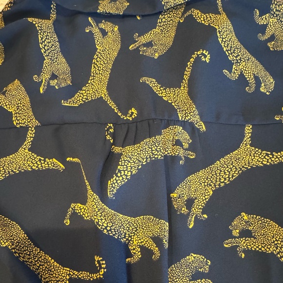 Vtg Black Leopard Print Blouse | Gold Jaguar Print | Button V-Neck Top | Large - Picture 8 of 13